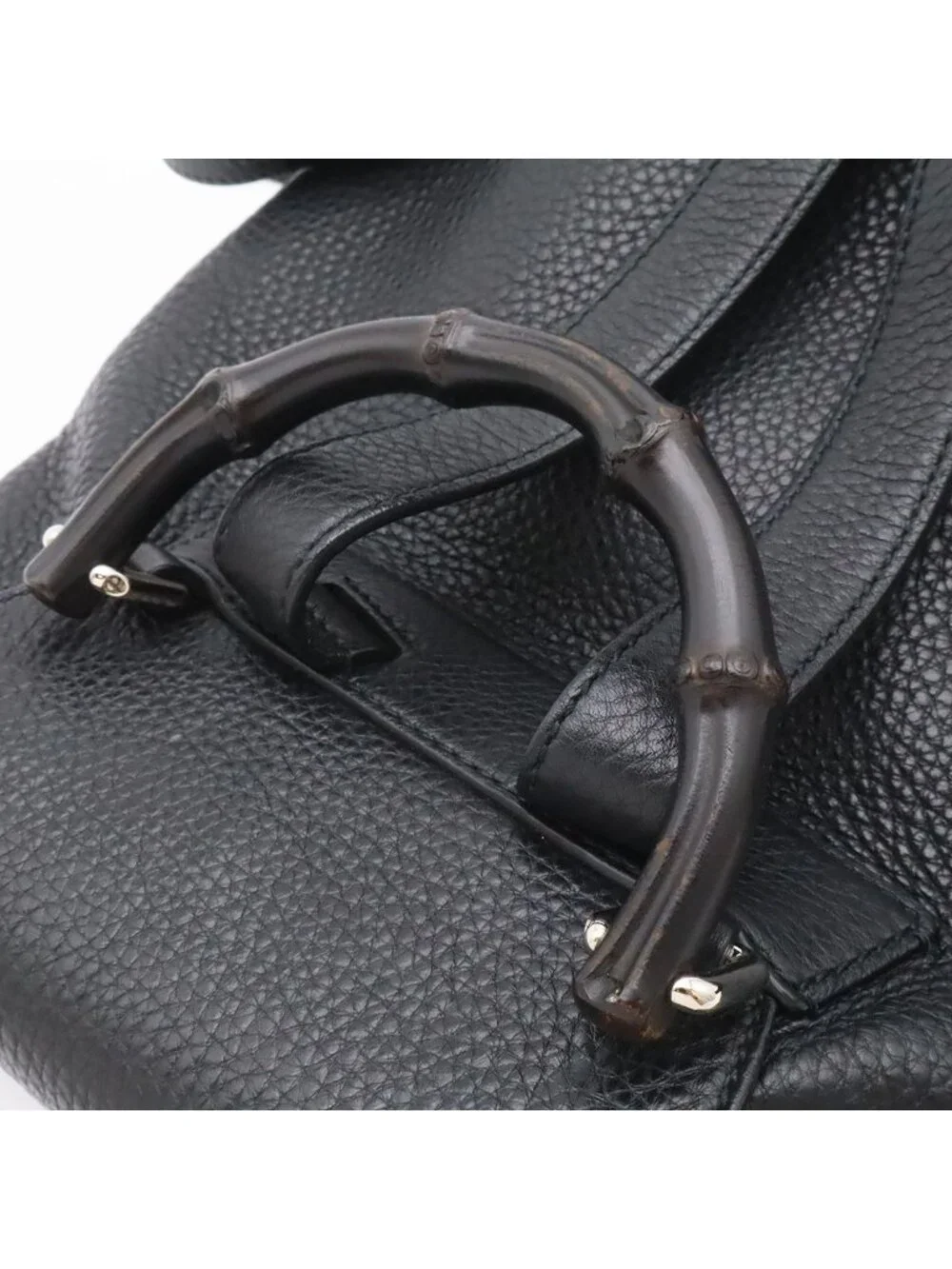 Gucci Bamboo Backpack Shoulder Bag Tassel Fringe Leather Black Silver